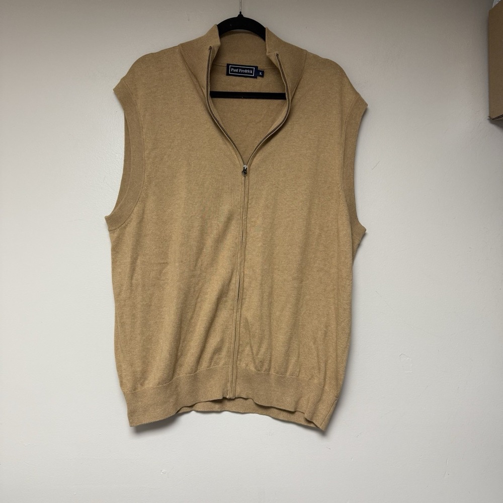 Mens Paul Fredrick Preppy Classic Merino Wool Cardigan Vest Beige XL
